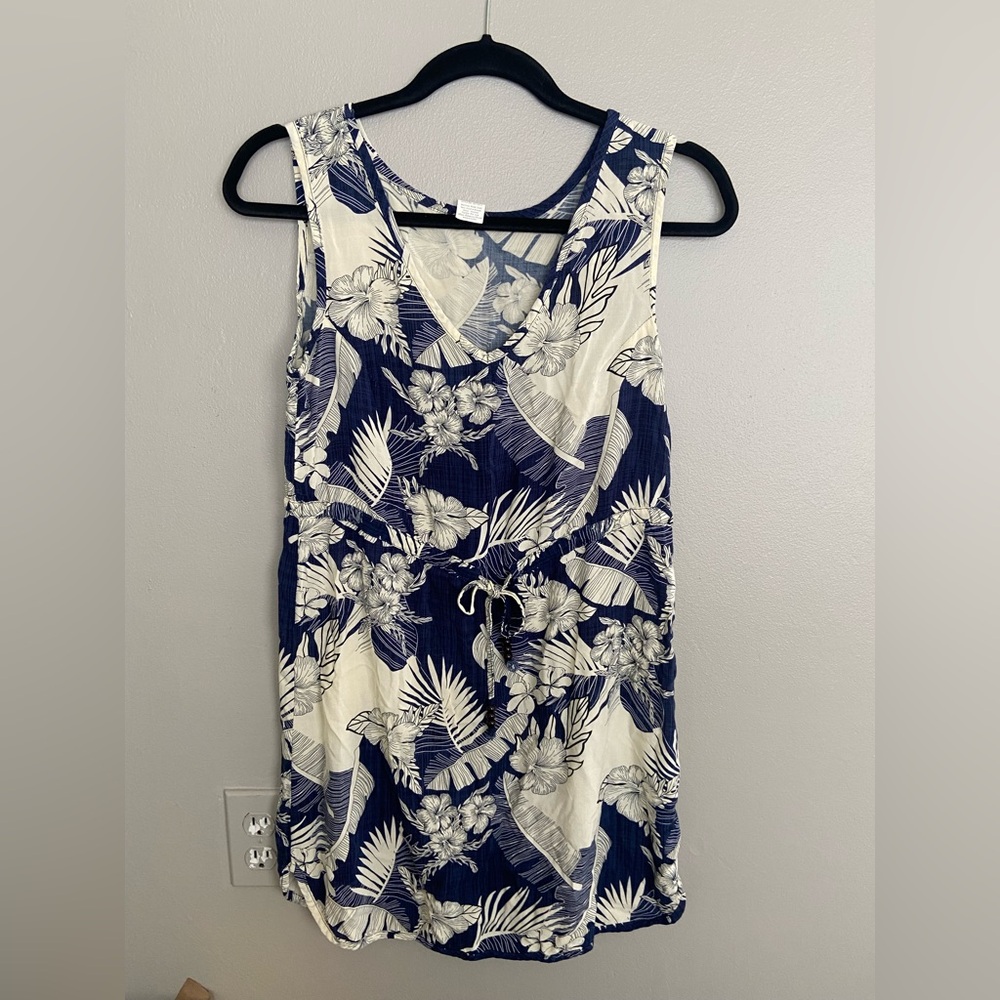 Palmwave Hawaii tropical Sleeveless Dress in Navy and Crème